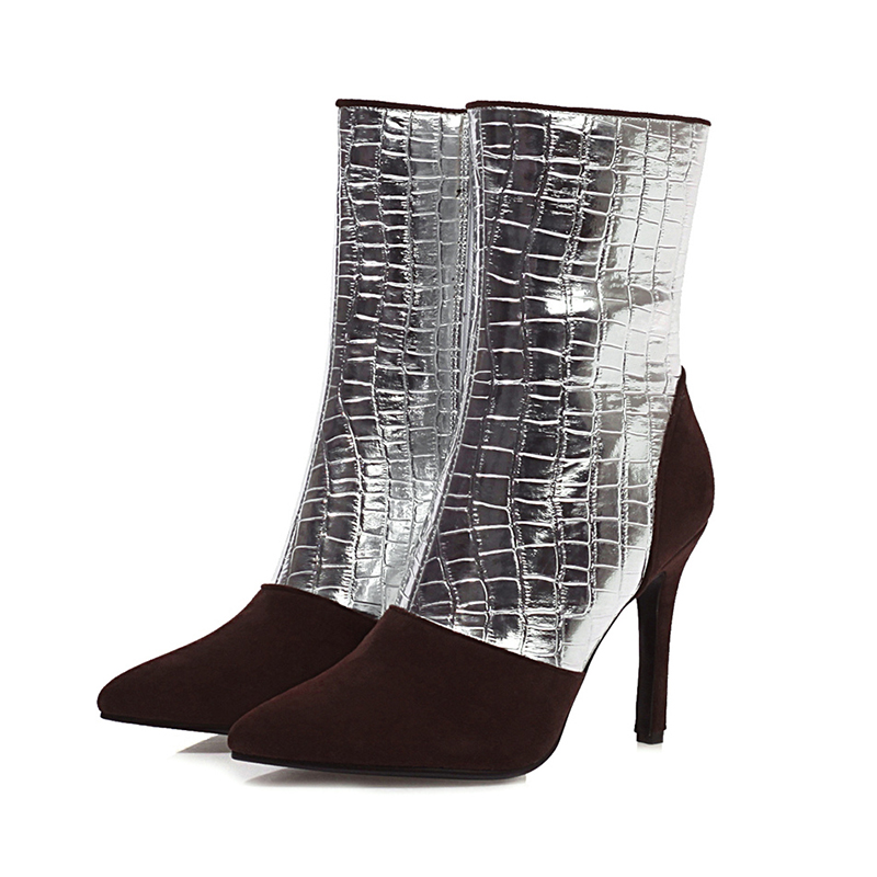 

Lucyever 2020 Autumn High Heels Shoes Woman Patent Leather Patchwork Pointed Toe Ankle Boots Women Stiletto Heels Party Botas, Black