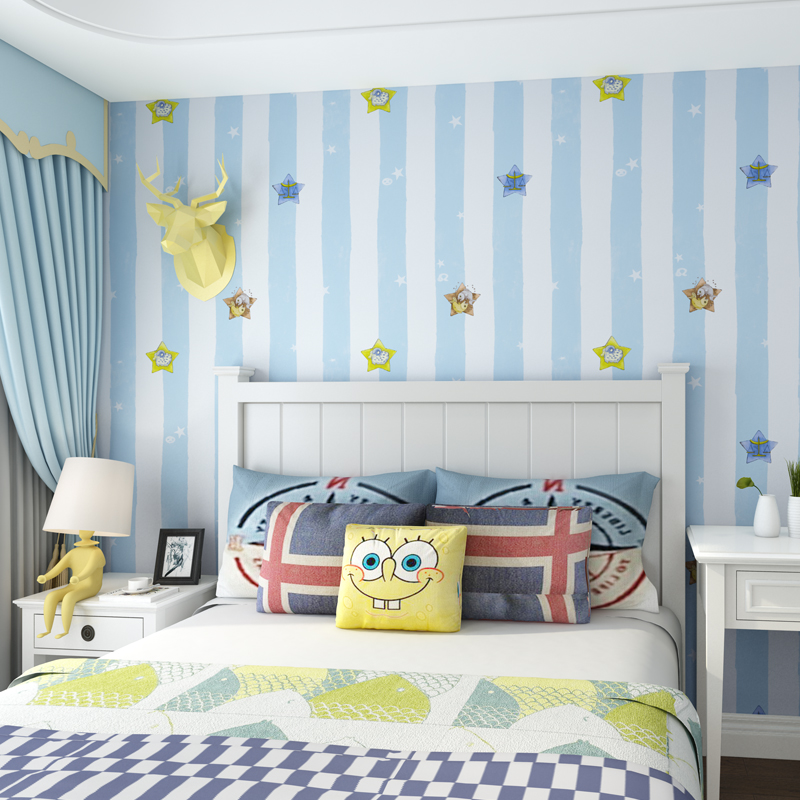 

New Mediterranean blue vertical stripes cartoon little stars children room wallpaper teen boy girl background bedroom wall paper, A blue stars 2015