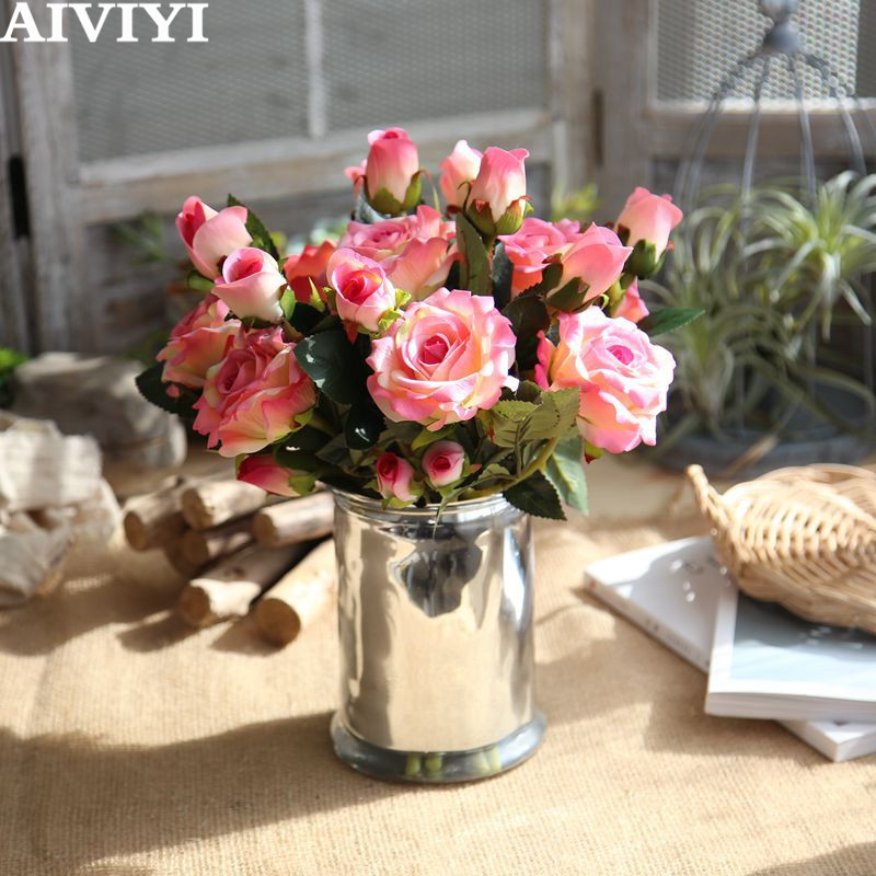

High quality artificial flowers vivid real touch rose rayon flower bride home wedding decoration, Blue