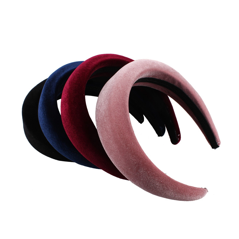 

High quality Thick Velvet Headbands 4CM New Fashion Round Vintage Hair Accessories Hair Band Headwear Plastic Hairbands Ladies