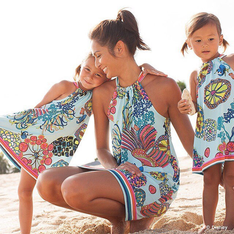 

Family Matching Clothes Women Girls Mother and Daughter Floral Dresses Outfits, As pic