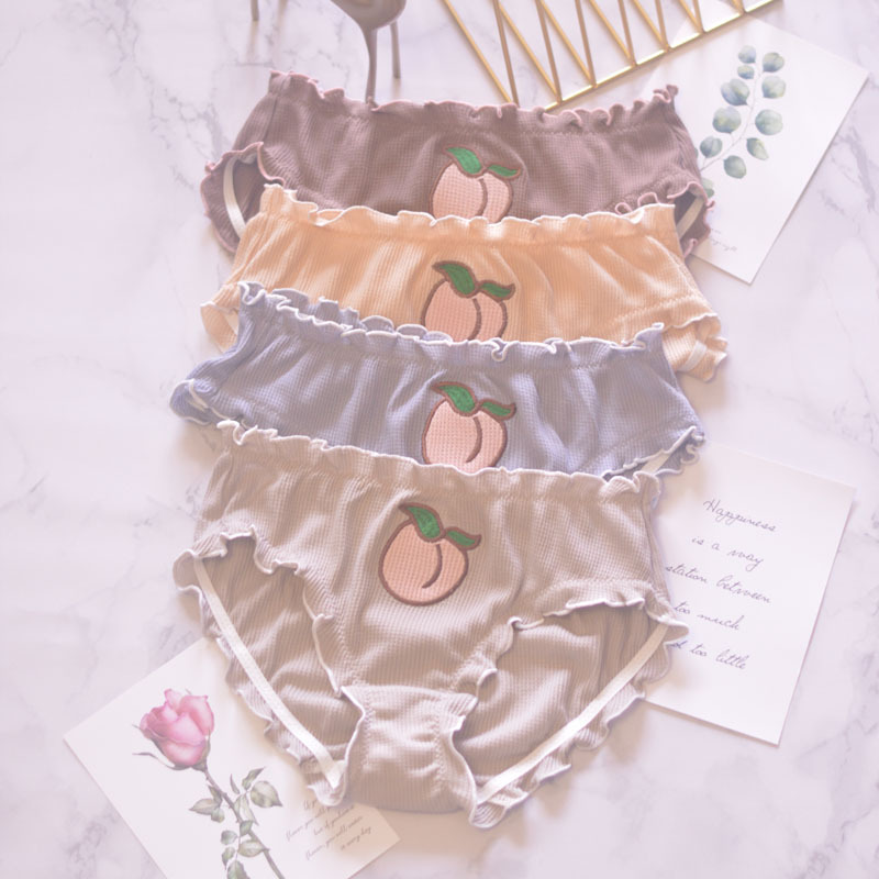 

Women Summer Underwear Panties Sexy Lace Lingerie Temptation Mid-Rise Panties Fruit Embroidery Transparent Briefs, Beige