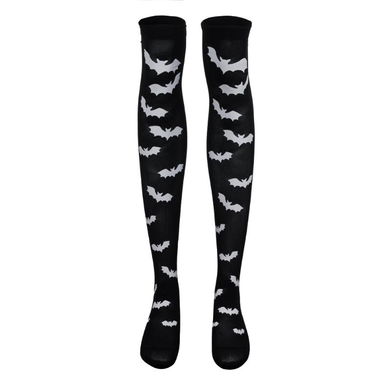 

1 Pair Womens Halloween Wind Thigh High Socks Female Strange Things Stockings Over The Knee For Girl calcetines mujer