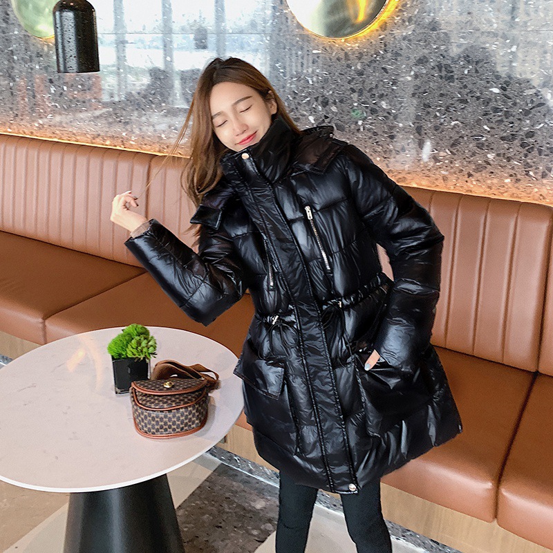 

Fashion Glossy Coat Basic Jackets Winter Jackets Women Casual Elegant Basic Chaqueta Mujer Casaco Feminino Parka Parkas, Black