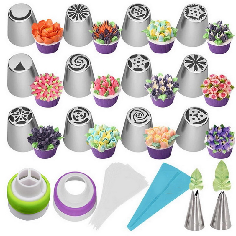 

Cookie Baking Decor Tools Stainless Steel Nozzles Set Silicone Pastry Bags DIY Cake Decorating Tips Set Mouth Icing Piping Cream