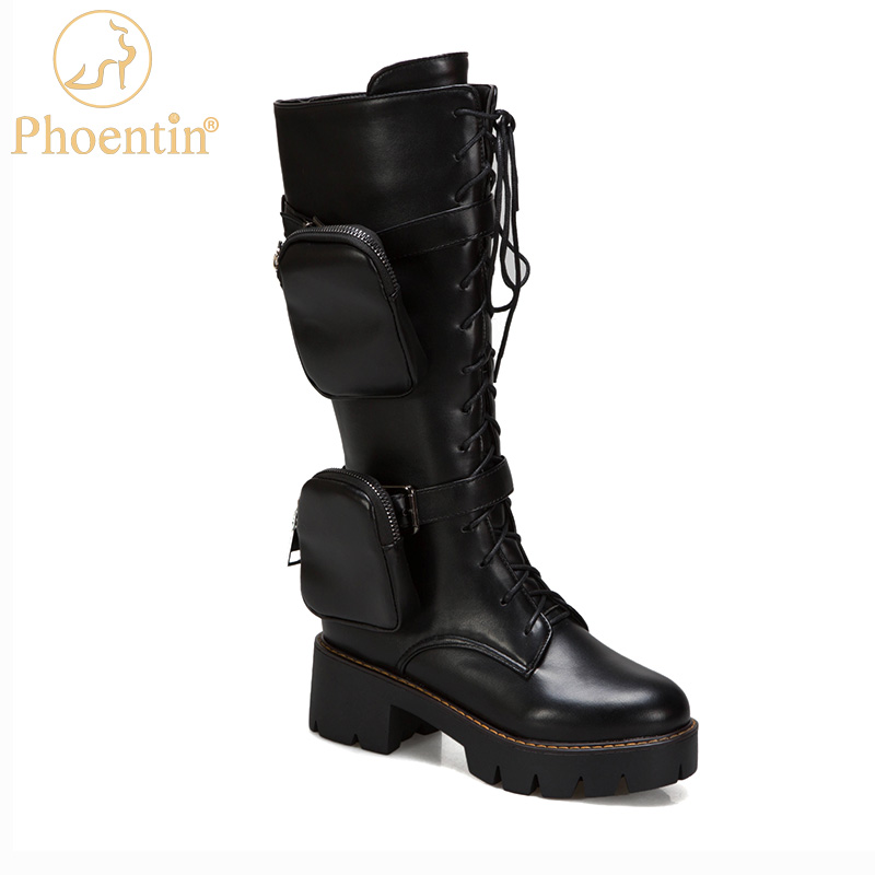 

Phoentin pocket bag knee high boots for women boots for motocross 2020 lace up ladies winter shoes with zip platform FT1139, Brown