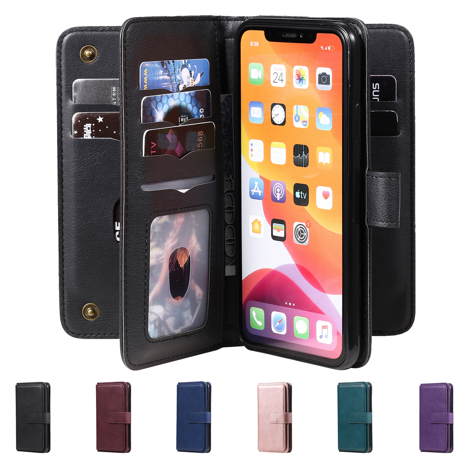 

Wallet Phone Cases for iPhone 12 Mini 11 Pro X XR XS Max 7 8 Plus Samsung Note20 Ultra Multi Function 10 Card Slots PU Leather Flip Stand Cover Case