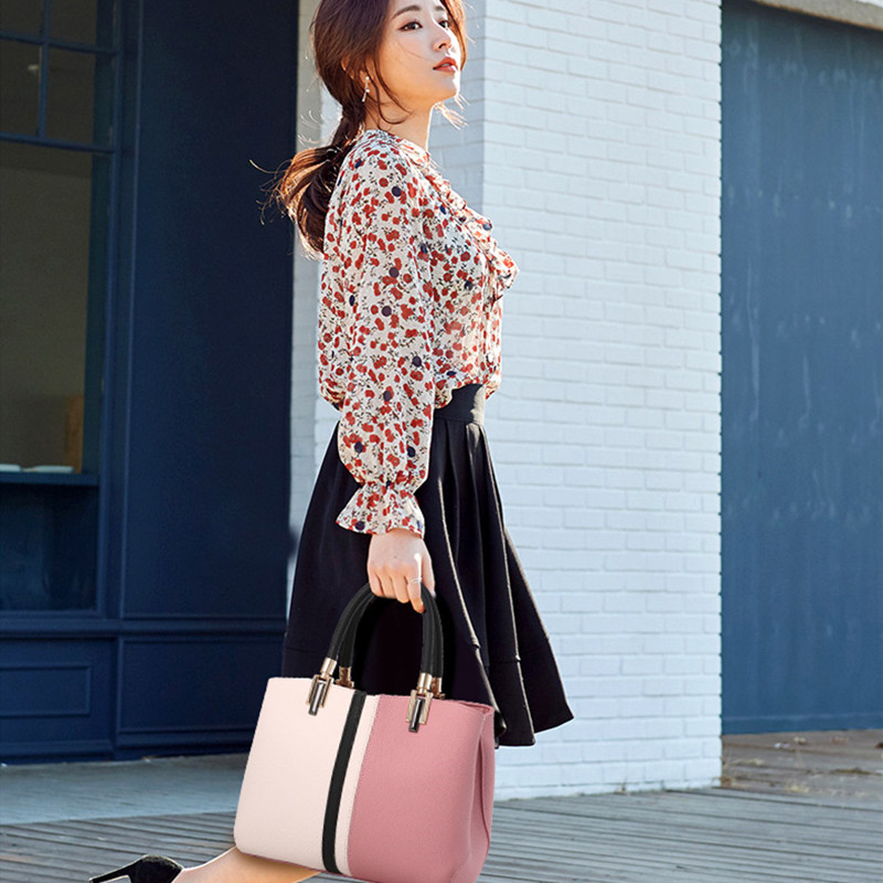 

2020 New Style Bucket Bag Large Capacity Tote Bag Fashion One-Shoulder Colorblock Messenger Women Portable Shoulder, Pink