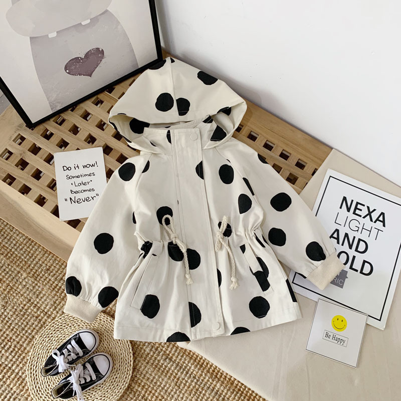 

2020 Autumn New Arrival Girls Long Sleeve Dot Coat Kids Korean Design Jackets Kids Coats, Beige