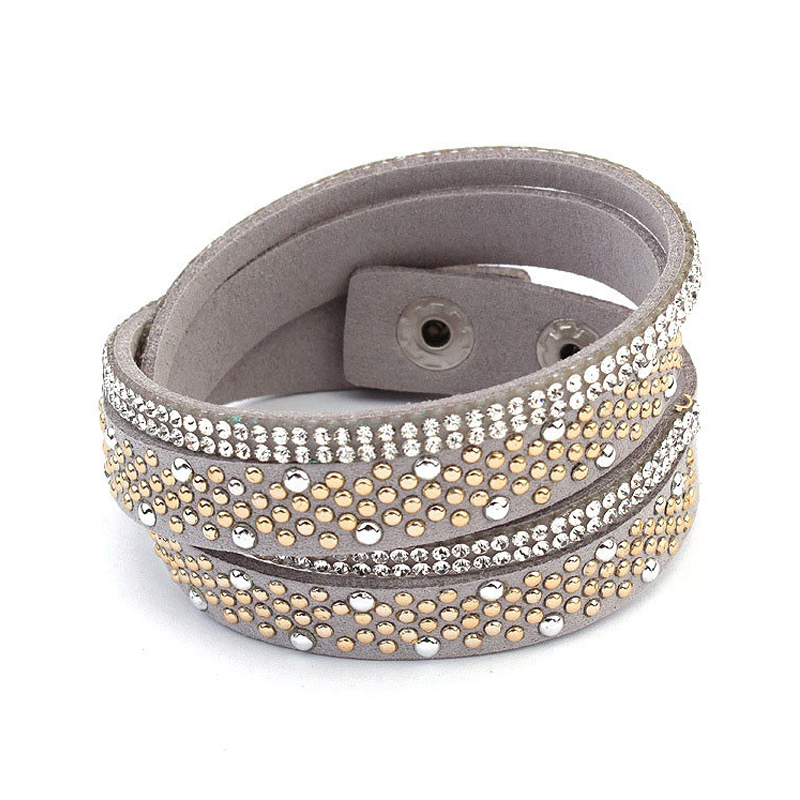 

1 pc/lot Free Shipping Fashion Style Charm Crystal Rhinestone Leather Bracelet&bangles Flannelette Bracelet For Party Wedding