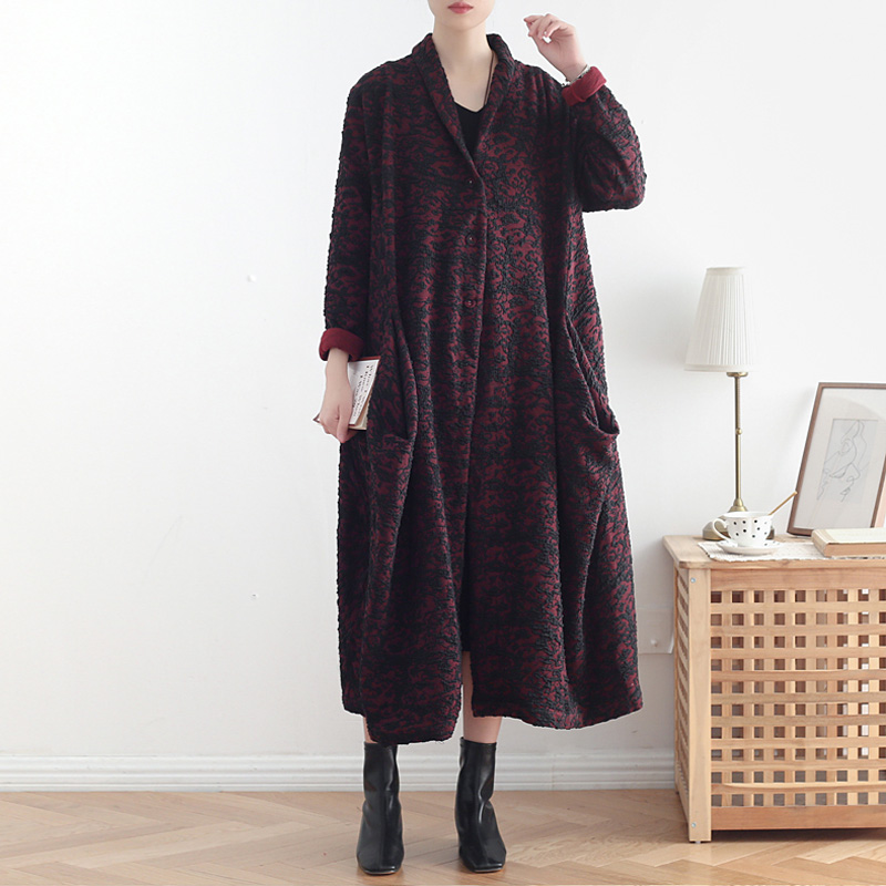 

Johnature Jacquard Retro Trench Coats For Women 2020 Autumn Winter New Long Sleeve Pockets Button Chinese Style Women Trench, Dark grey