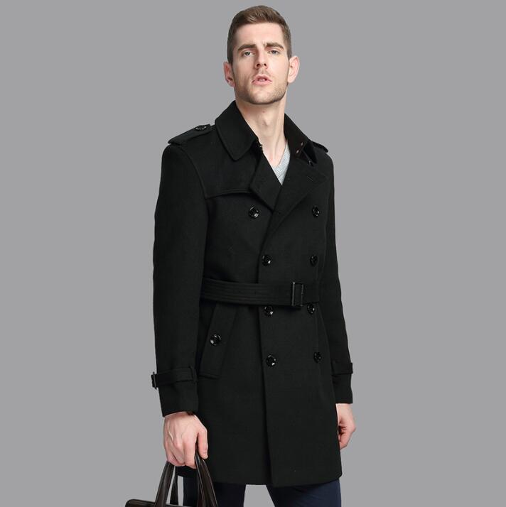 

lapel casual woolen coat men Double-breasted trench coats long sleeves overcoat mens cashmere coat casaco england plus size 5XL, Black