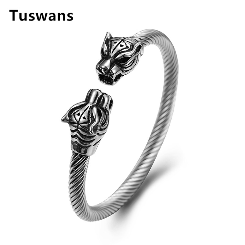

Mighty Leopard Head Men's Bangles High Quality 316L Stainless Steel Animal Twisted Bracelets Bangles Jewelry(TSYLB010