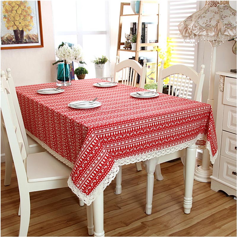 

Table Cloth Christmas Linen Cotton Red Tablecloth Rectangular White Lace Washable Coffee Dinner Table Cloth New Year Party Decor, Red no lace