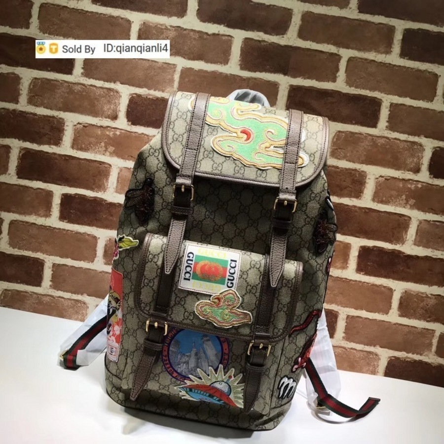 

qianqianli4 Z996 Top Quality 2019 Celebrity design Letter embossed Embroidered flower Badge canvas leather Backpack Man Woman 473869 Travel, As picture