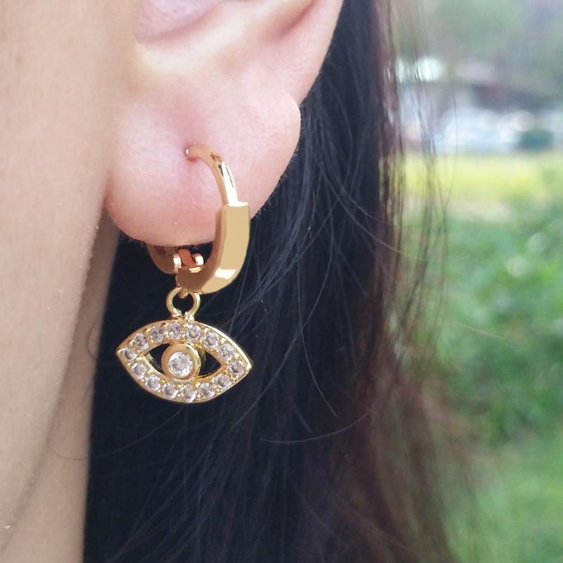 

Gold CZ Plated Evil Eye Earrings Charm for Hoops Cute Mexican Jewelry aros corazon rojo Rhinestone Turkish Eye Zirconia Earring