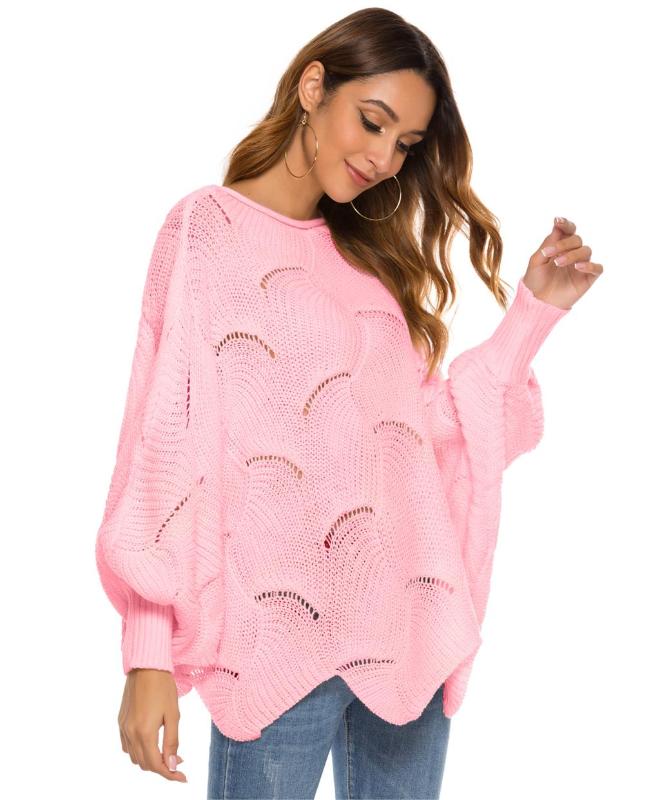 

New Women' Pullover Sweaters Long Sleeve Crewneck Loose Overiszed Knitted Sweaters, Pink