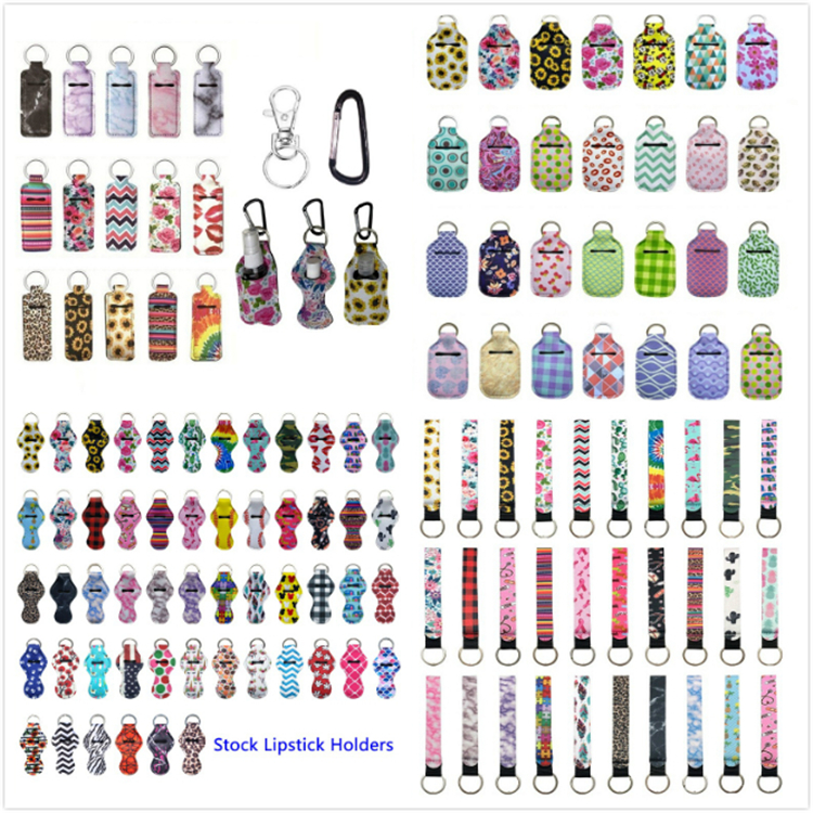 

229 Styles Neoprene Hand Sanitizer Bottle Holder Keychain Bags 30ml Hand Sanitizer Bottle Wristlet Keychain Chapstick Holder