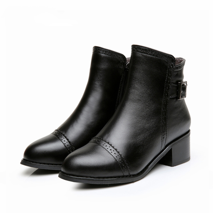 

women genuine cow leather black ankle boots zipper 5cm thick heel comfortable soft handmade female short boots shoes 2020