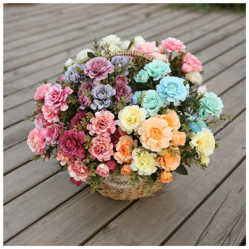 

New 2020 beautiful roses, rhododendron, peony, artificial silk flower bouquet, family DIY party, spring wedding decoration, wedd