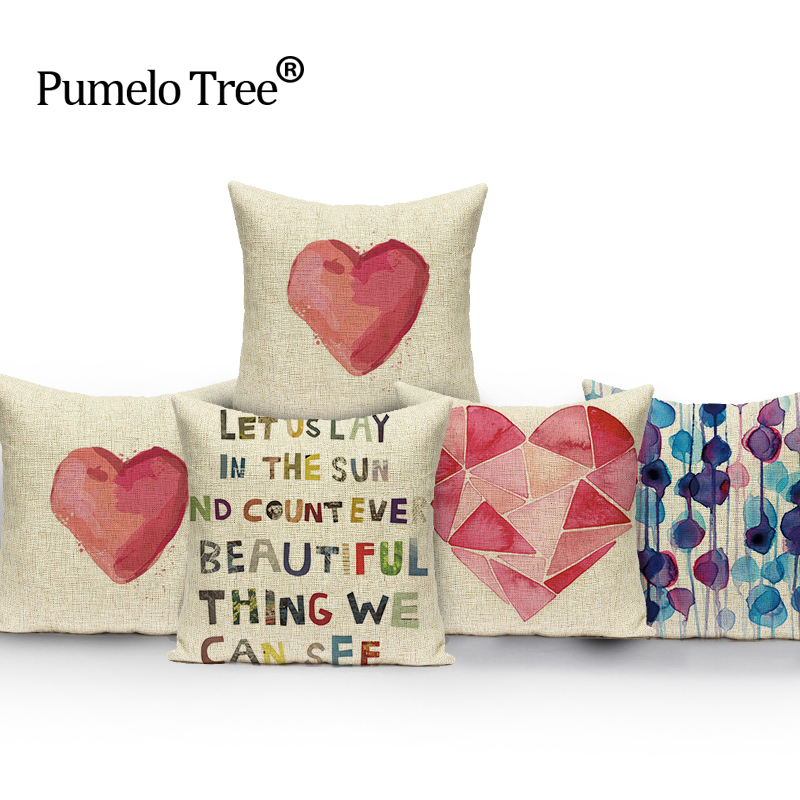 

Colorful Pink Cushion Cover Heart Stripe Pillow Case Letter Throw Pillows Covers Outdoor Decor High Quality Linen Cushions Cojin, L387-10