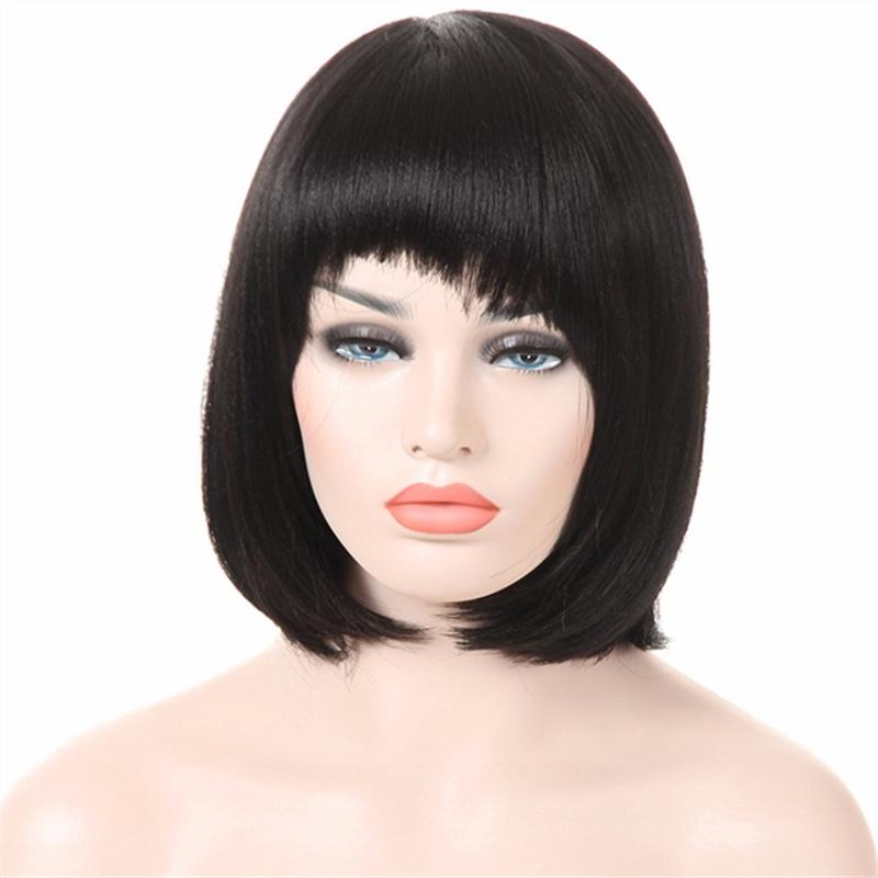 

Feibin Short Wigs With Bangs For Women Synthetic Black Straight Hair Full Head 12inch, #2