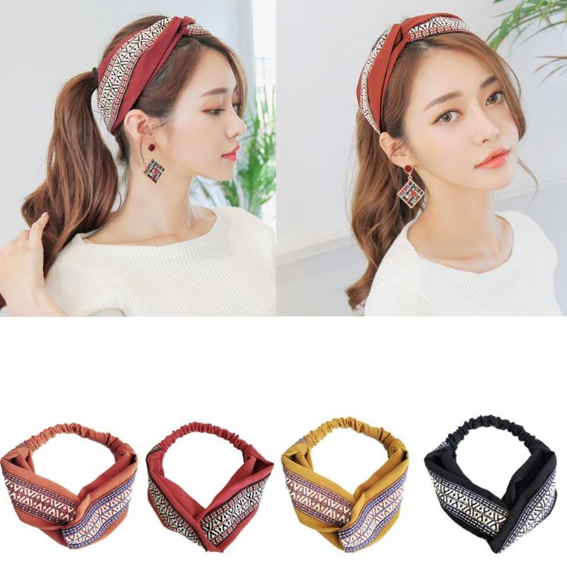 

Embroidery Knot Hairbands For Women Korea Hair Accessories National Style Hair Band Crown Flower Headbands Head Wrap ms