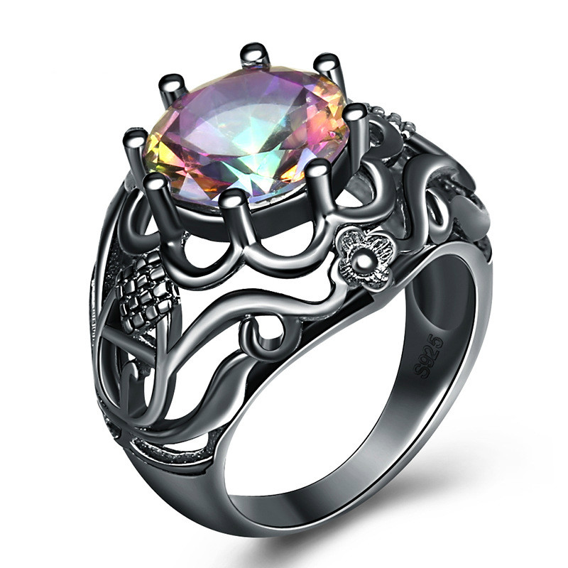 

Cluster Rings Original Fashion Jewelry Hollow Black Gold Color For Women Mystery Rainbow Zircon Stone Promise Wedding Engagement