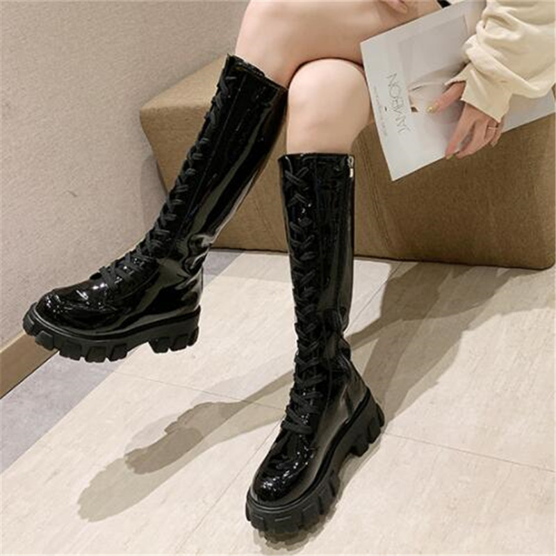 

Autumn Night Club High Heels Shoes Women Knee-High Boots Patent Leather Platform Boots Winter Long Motorcycle Woman black, Brown boots