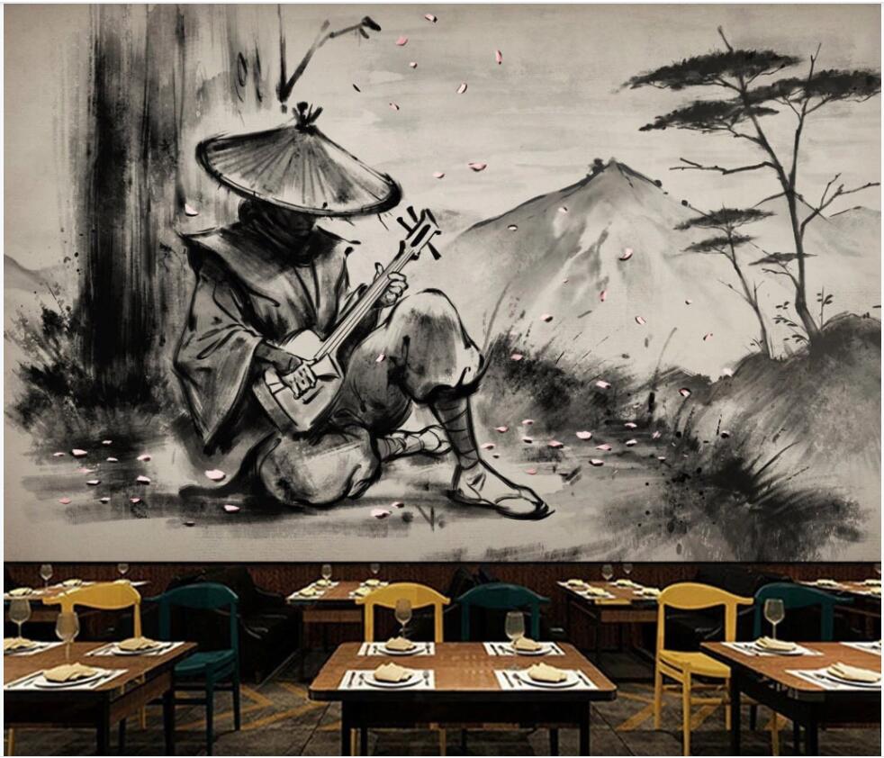 

custom mural photo wallpaper 3d Black and white Ukiyo-e Samurai Rahu restaurant tooling home decor wall papers in the living room, Non-woven wallpaper