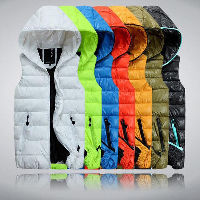 

Casual Waterproof Hooded Sleeveless Jacket Men Good Quality Solid Color Waistcoat, Army green