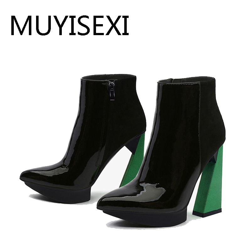 

Autumn Boots Ankle Women Boots 11.5cm Extreme High Heels Pointed Toe Winter Slip-On Botas Mujer Black HL196 MUYISEXI, Blkgreen