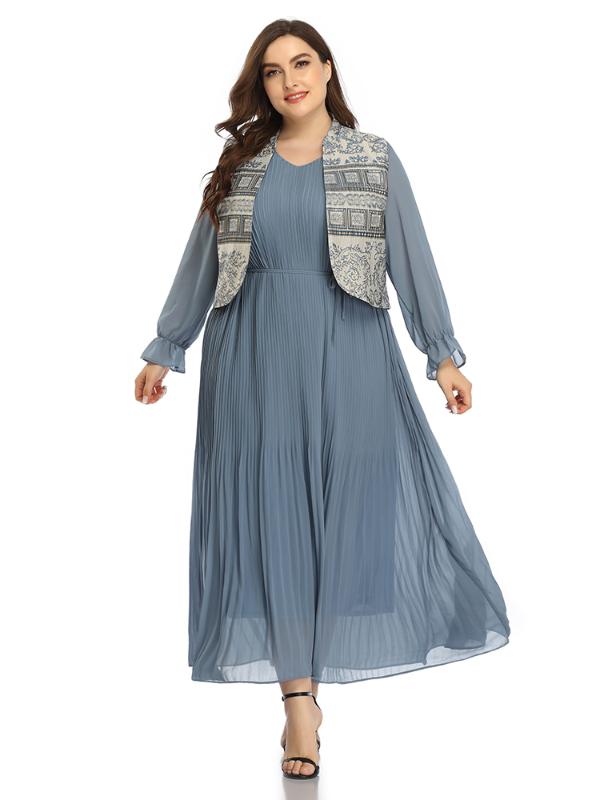 

2020 Abaya Long Summer Womens Dresses Butterfly Sleeve Plus Large Size Fashion Elegant Mesh Maxi Ramadan Party Dress Suits, Blue