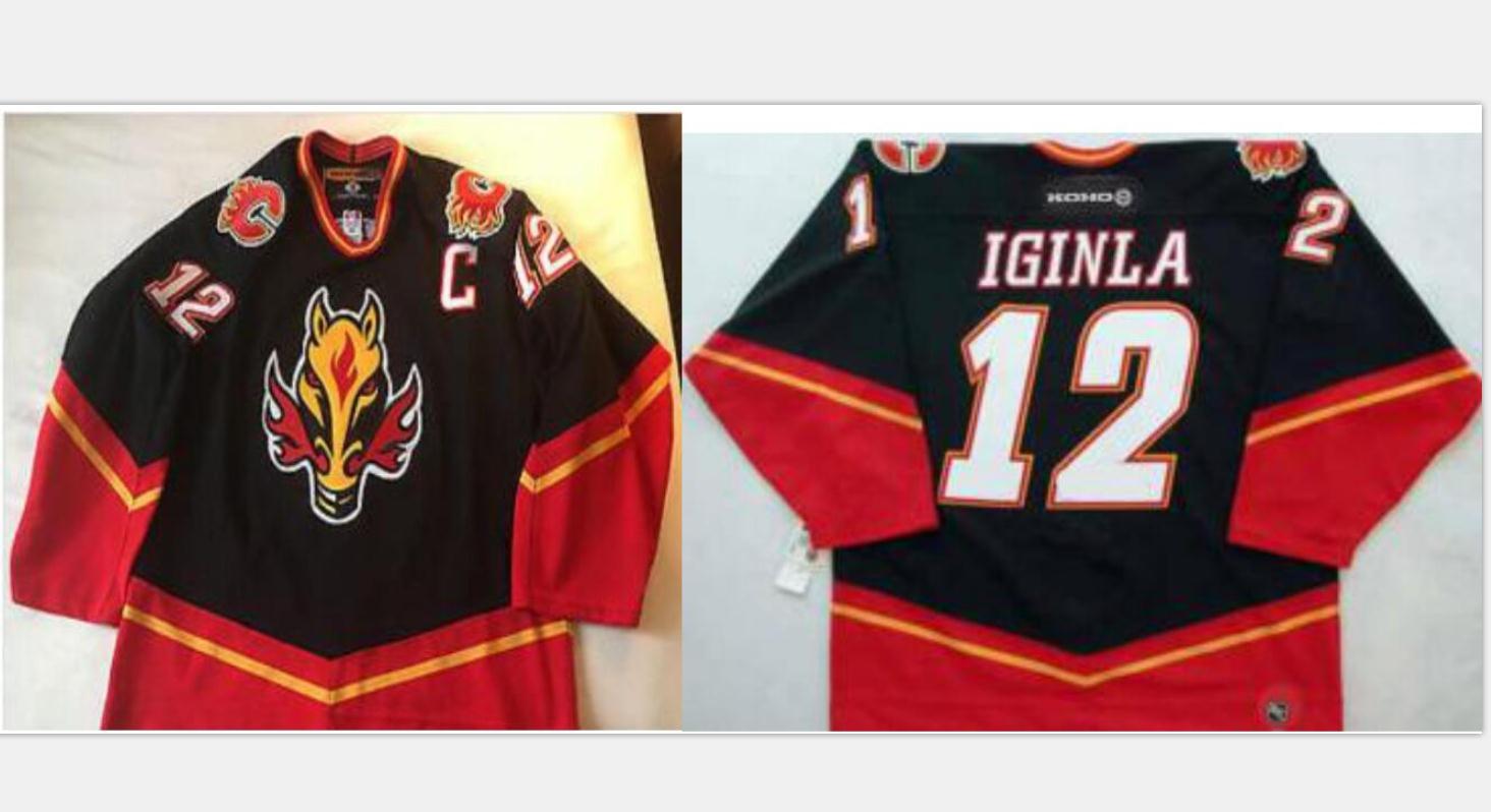 

Rare Vintage Men real Full embroidery #12 Jarome Iginla Vintage Calgary Flames Hockey Jersey Size s-5XL or custom any name or number Jersey, Black