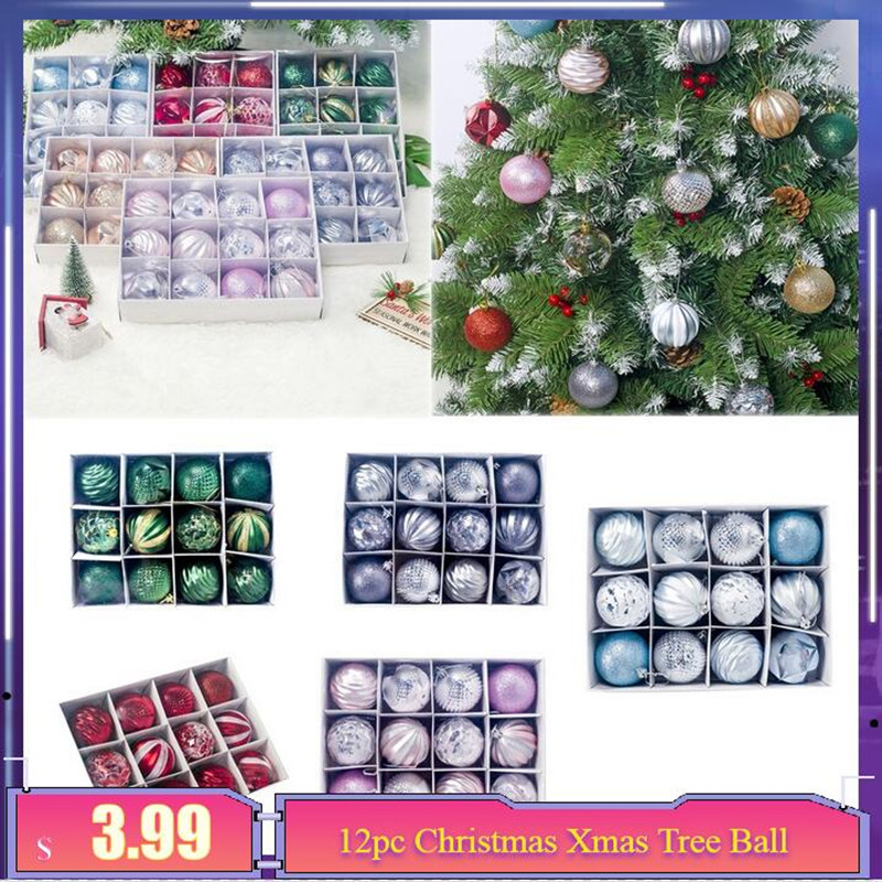 

12PCS 6cm Christmas Xmas Tree Ball Bauble Hanging Home Party Ornament Decor Home Party Ornament Silver Modern Decoration