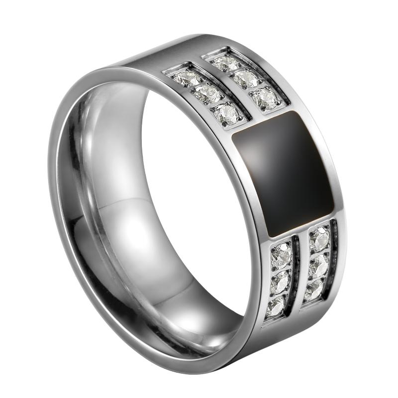 

BONISKISS Men's Stainless Steel Enamel Ring Band Silver Color Tone Black Wedding Man Anniversary Jewelry Size 7-13 Wholesale