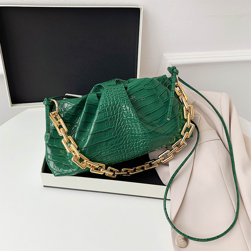 

Vintage Baguette Crocodile Pattern Women Shoulder Bags Retro Split PU Leather Bags Solid Ladies Dumpling shape Handbag Female, Black
