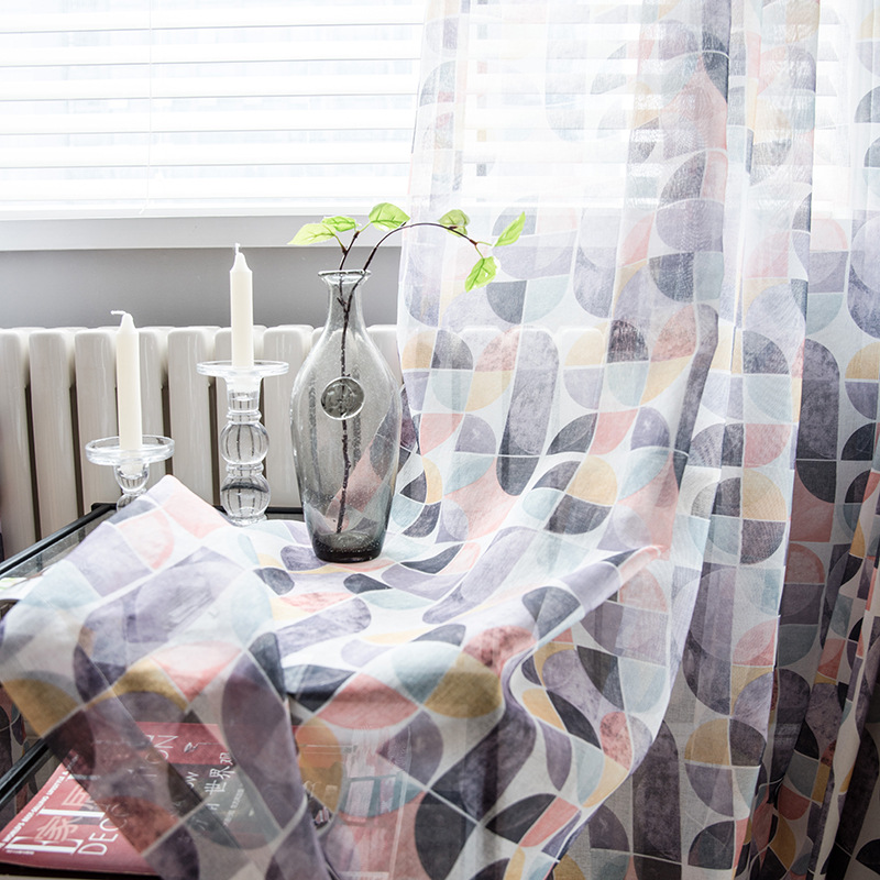 

Green Semicircle Printed Curtain for Living Room Bedroom Linen Thermal Insulated Window Treatment Cortinas Salon zh204C, Tulle 02