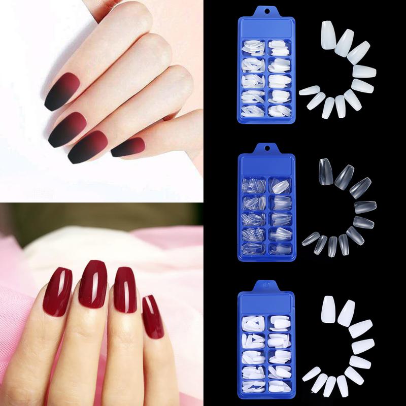 

100Pcs/box All Size Fake Nails Tips Artificial Long Ballerina All Cover Coffin False Nails Art Accessary Clear/White/Natural, Transparent