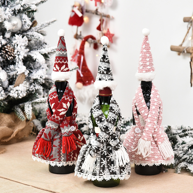 

Christmas Bottle Wrap Scarf Hat Snowflake Wine Bottle Dust Cover Christmas Decorations Home Table Decor for Party 2020
