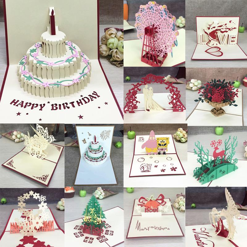 

Laser Cut Vintage Happy Birthday Postcard Greeting Gift Cards Blank Paper 3D Handmade Up Invitations Custom With Envelope