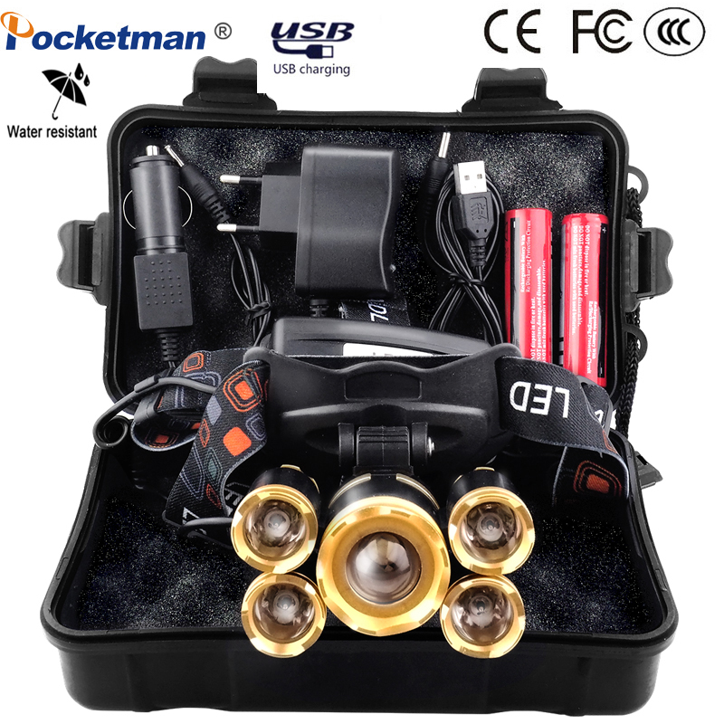 

Most Powerful 7000LM LED Headlamp Zoomable XML 3/5 LED T6 Head Torch with Rechargeable 18650 battery Forehead headlight For Camp