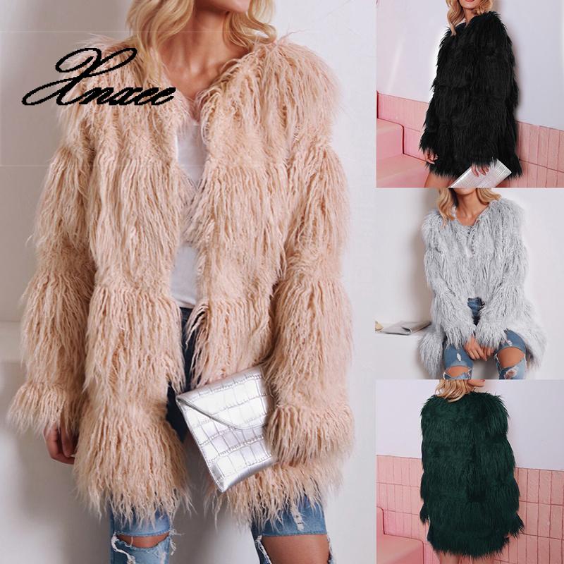 

Xnxee Women's Faux Fur Coats Casual Long Sleeve Short Jacket Pockets Fashion Coats Autumn Winter Warm Solid Color Coat, Black