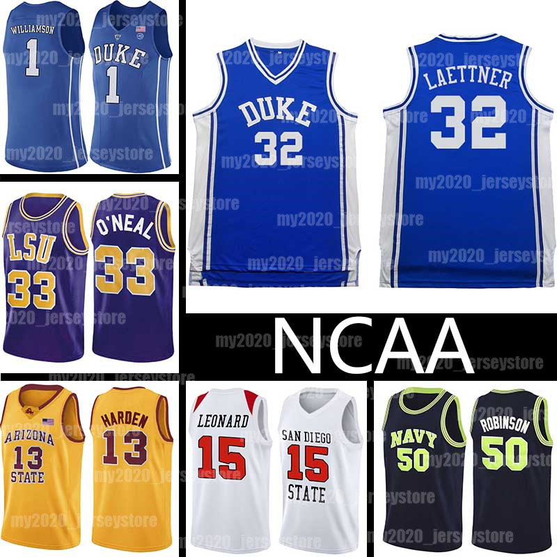 

NCAA 32 Christian Laettner Jerseys Zion 1 Williamson LeBron 23 James 13 Harden Shaquille Oneal David 50 Robinson Duke Blue Devils College, Black