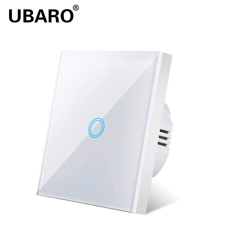 

UBARO light switch eu standard white crystal glass panel touch switch ac230v 1 Gang 1 Way wall touch