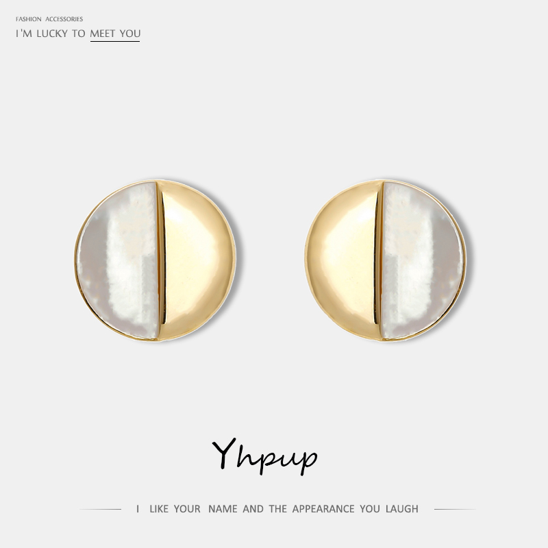 

Stud Yhpup Trendy Brand Asymmetry Natural Pearls Earrings 16 K Golden For Women Office Jewelry Oorbellen Party Gift
