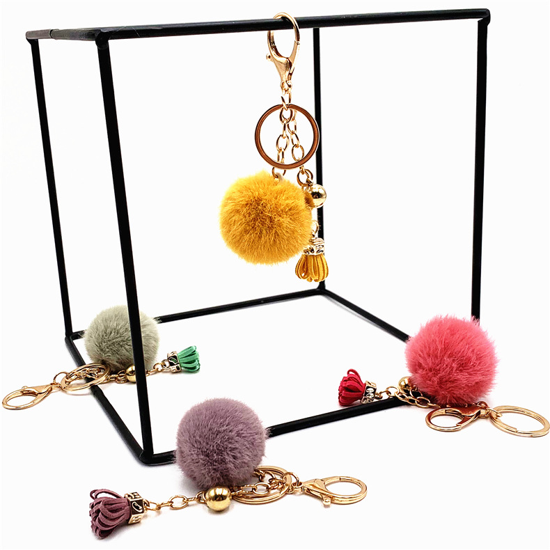 

Creative keychain bag pendant plush cute tassel fruit color hair ball car key chain small gift accessories