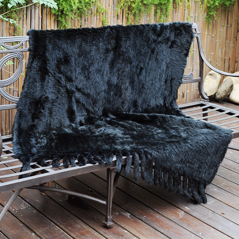 

CX-D-20D Custom Size And Color Handmade Genuine Fur Fringes Fur Throw Blanket