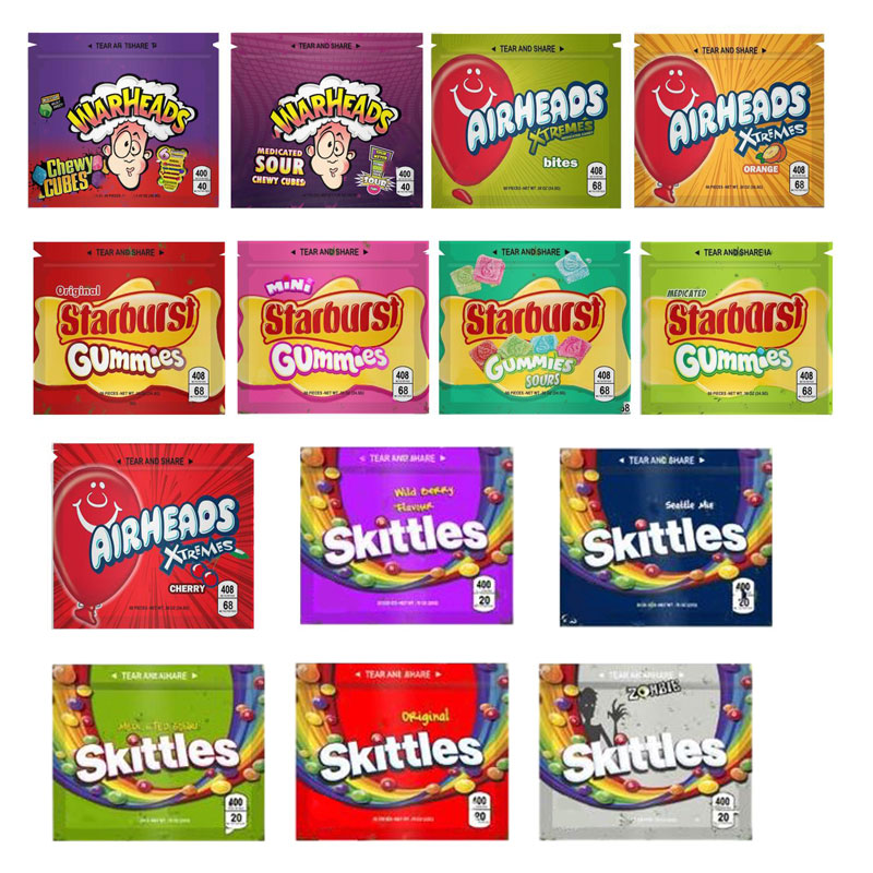 

WARHEADS Bag AIRHEADS Xtremes Starburst Skittles Rainbow Empty Mylar Bags Packaging 400mg 408mg Newest Zipper Package