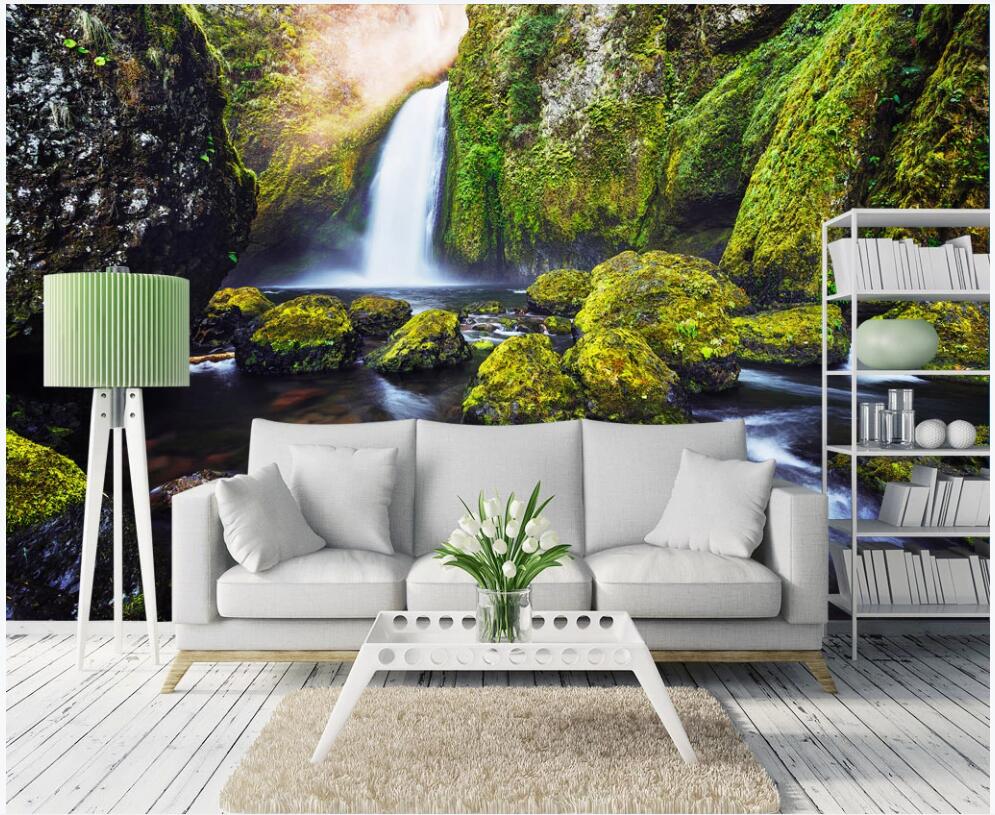 

3d wallpaper custom photo mural Fresh and green beautiful scenery of small stream mountain spring decor photo wallpaper in the living room, Non-woven wallpaper